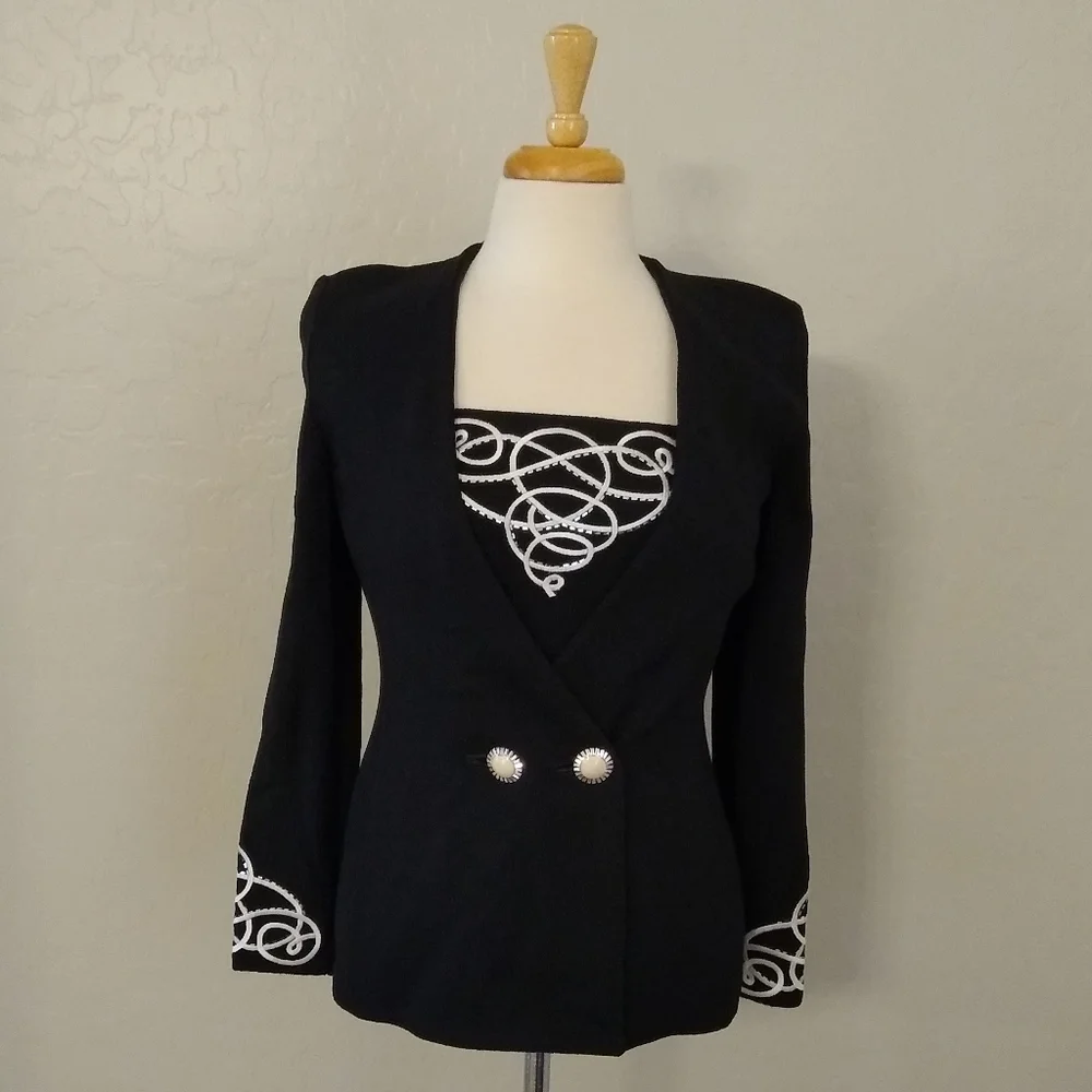 St. John Black Santana Knit Double Button Evening Blazer Size 2